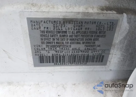 2023 Nissan Sentra Sv Xtronic Cvt z USA, uszkodzony, nr VIN 3N1AB8CV9PY223418